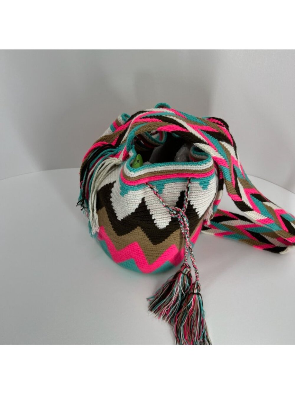 Wayuu Mochila Handwoven Bag Colombian Boho Crossbody Tassel Geometric Multicolor - Picture 4 of 12